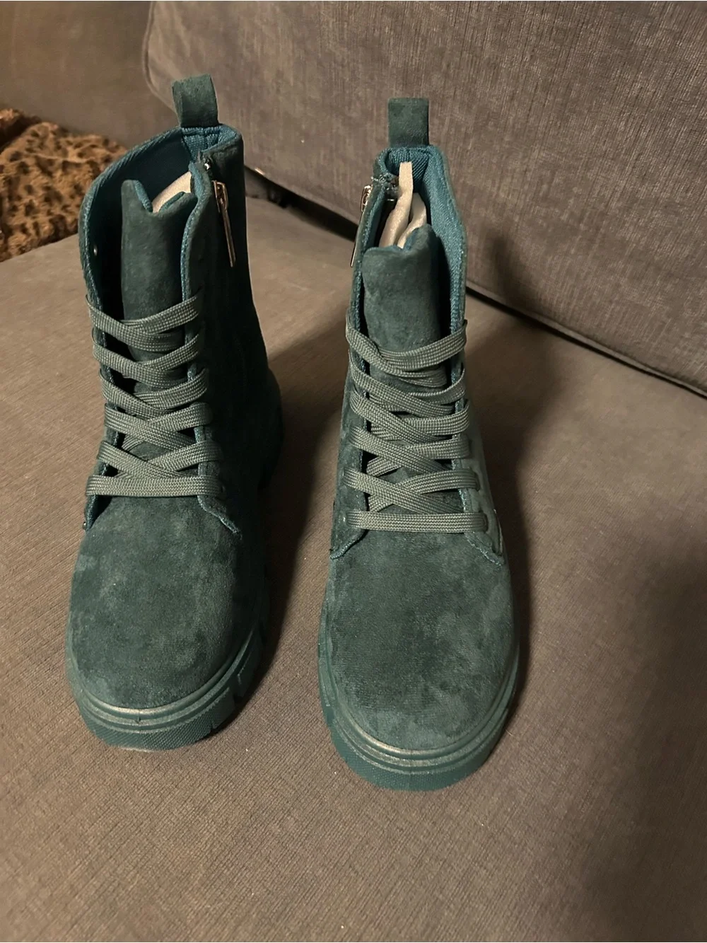 Comfortable light weight Teal Suede High-Top Lace-Up Boots